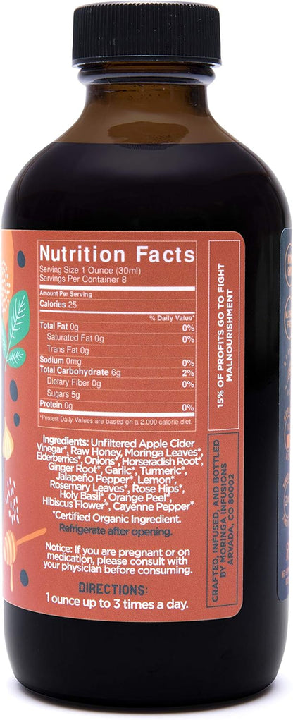VINGA Lava Raw Apple Cider Vinegar Fire Cider with Moringa Oleifera, 8 oz (237 ml)