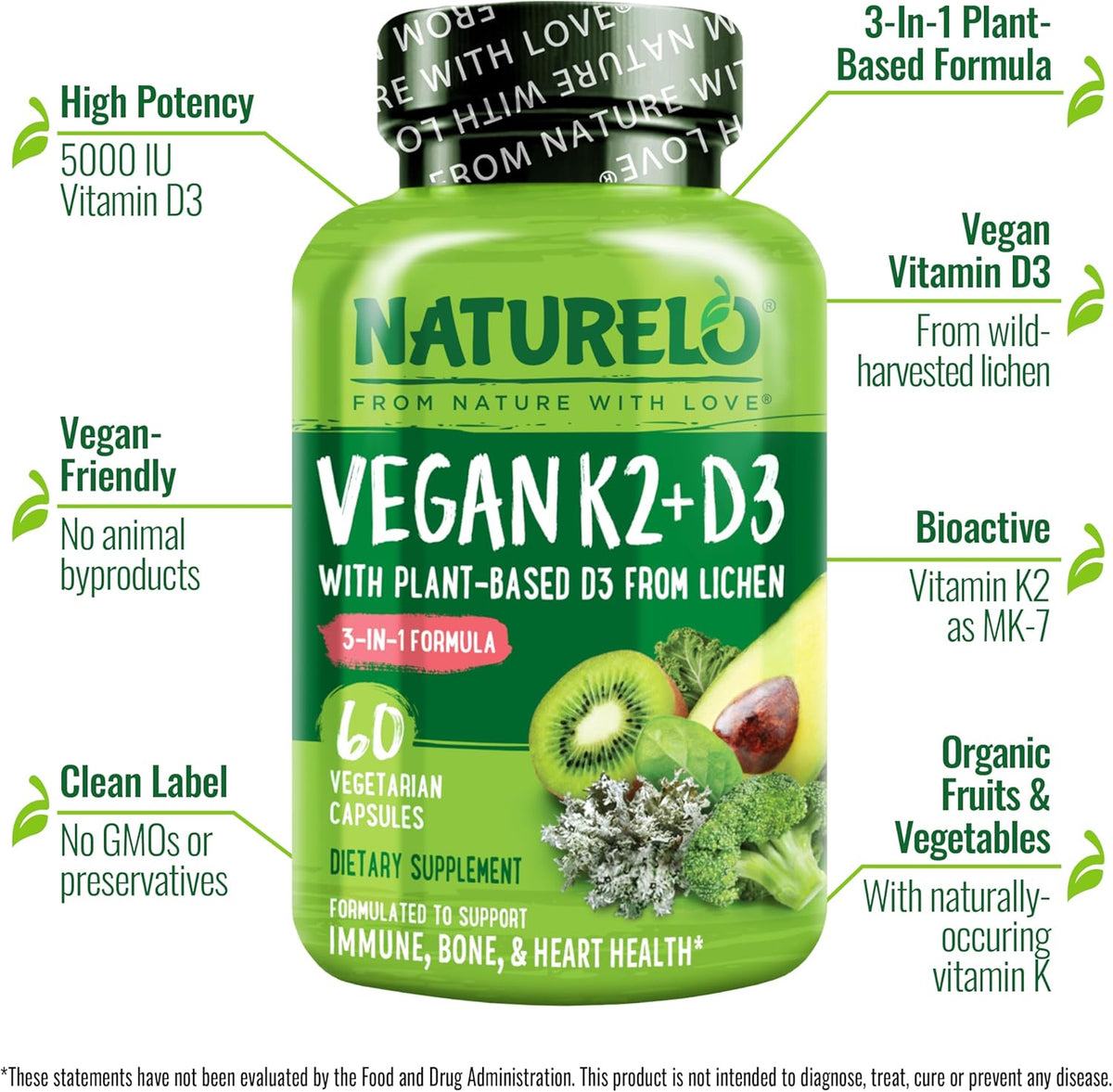 NATURELO Vitamin D3 K2 - Vegan D3 from Lichen with K2 MK-7, 120 Capsules (2-Pack) - görsel 4