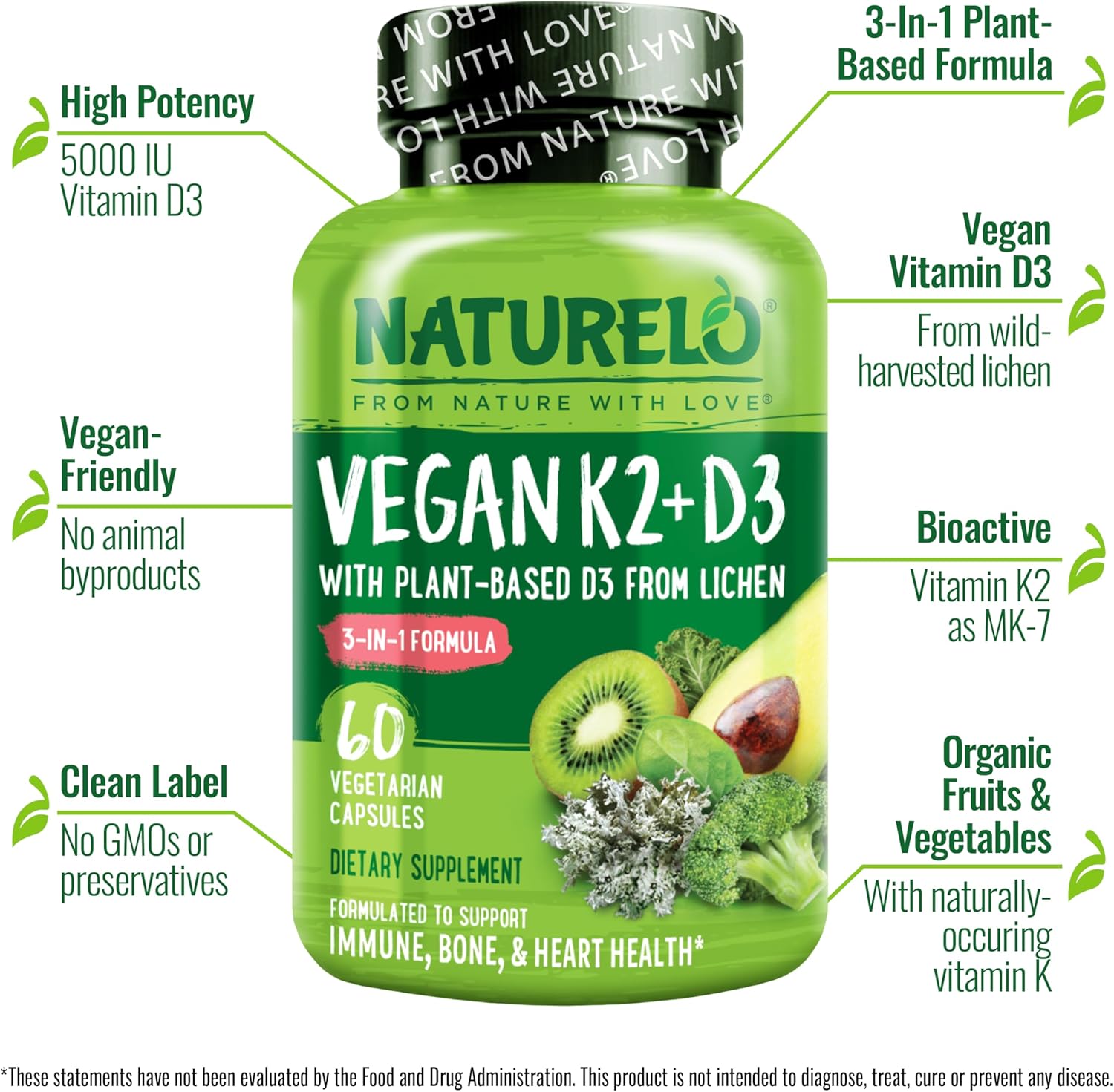 NATURELO Vitamin D3 K2 - Vegan D3 from Lichen with K2 MK-7, 120 Capsules (2-Pack) - görsel 4