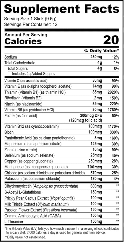 Vida Splash After-Alcohol Recovery Drink Mix, Tropical Punch Flavour, 12 Stick Packs