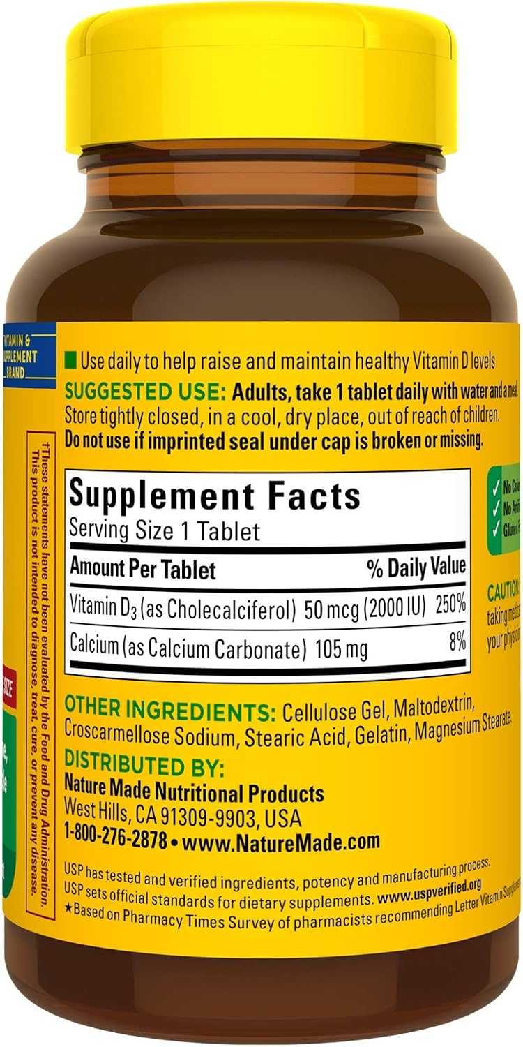 Nature Made Vitamin D3 2000 IU (50 mcg), 220 Tablets - görsel 8