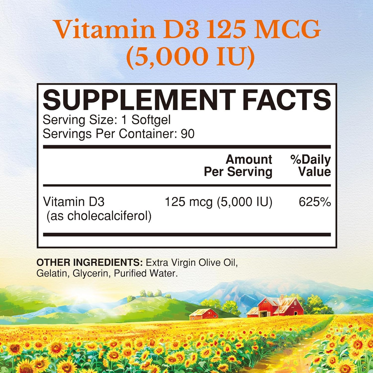 Vitalitown Vitamin D3 125 mcg (5000 IU) - High Potency with Olive Oil, 90 Soft gel capsules - görsel 2