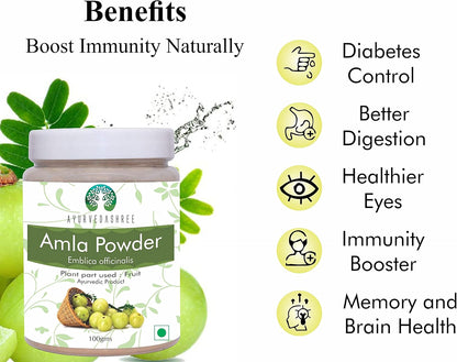 AYURVEDASHREE Amla Powder (Amalaki) - Raw, Vegan, 100g