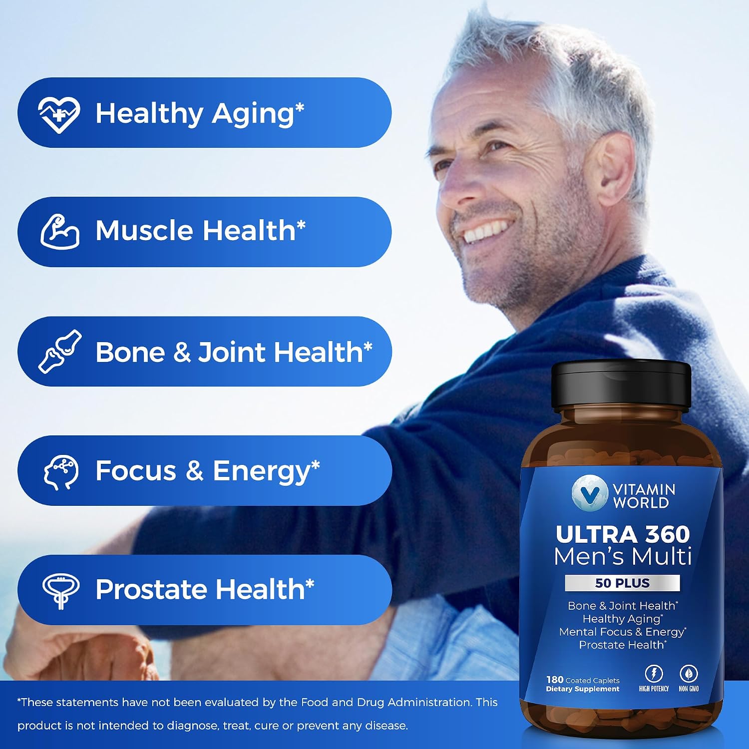 Vitamin World Ultra 360 Multivitamin for Men 50 Plus, 180 Caplets - görsel 4