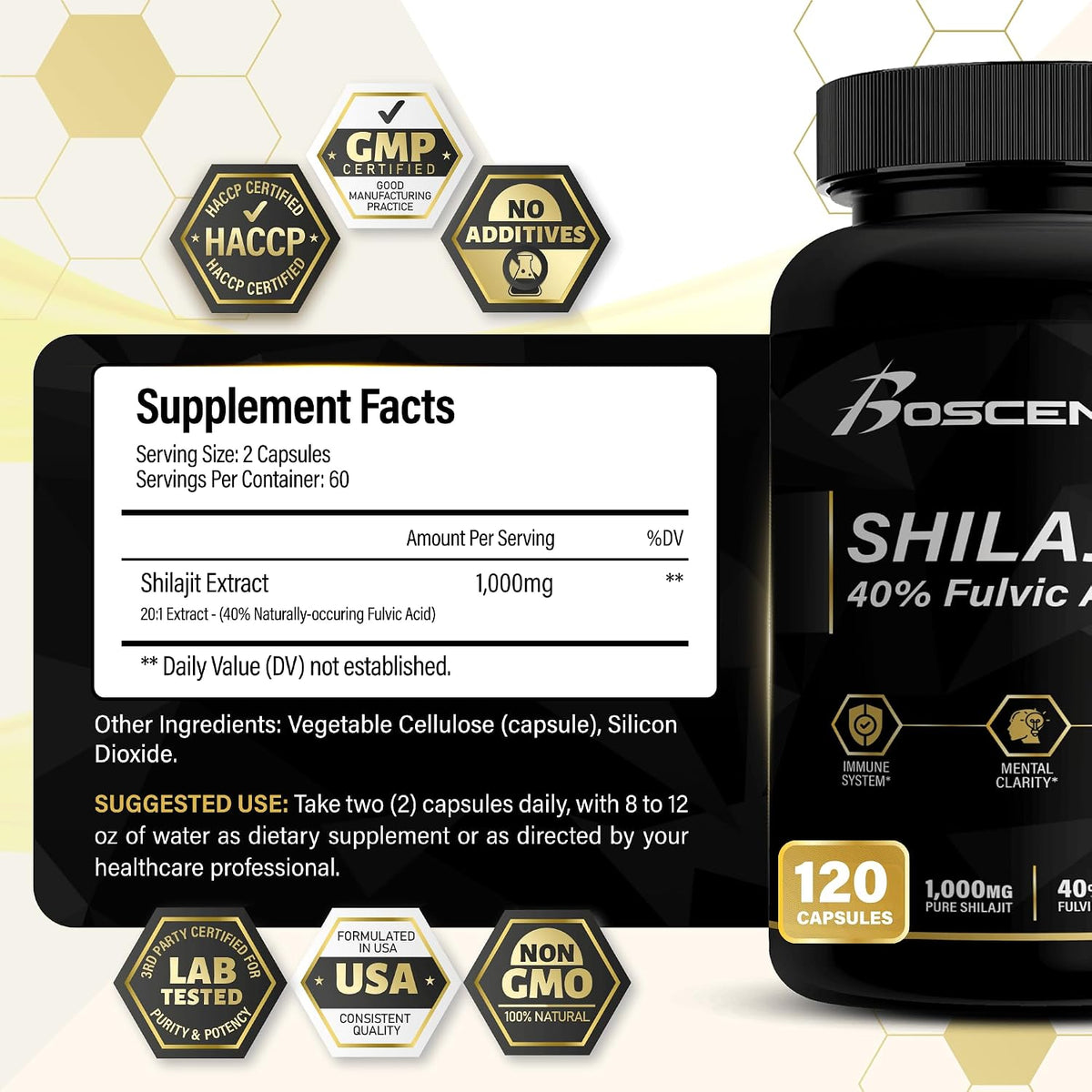 BOSCENT Shilajit Capsules 20,000mg – Pure Himalayan Shilajit with Fulvic Acid & 85+ Trace Minerals – 120 Vegan Capsules - görsel 1
