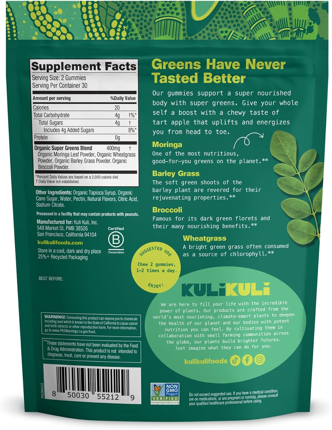 Kuli Kuli Super Energy Gummies - Caffeine-Free Natural Energy Booster with Moringa & Super Greens (60 Gummies) - görsel 2