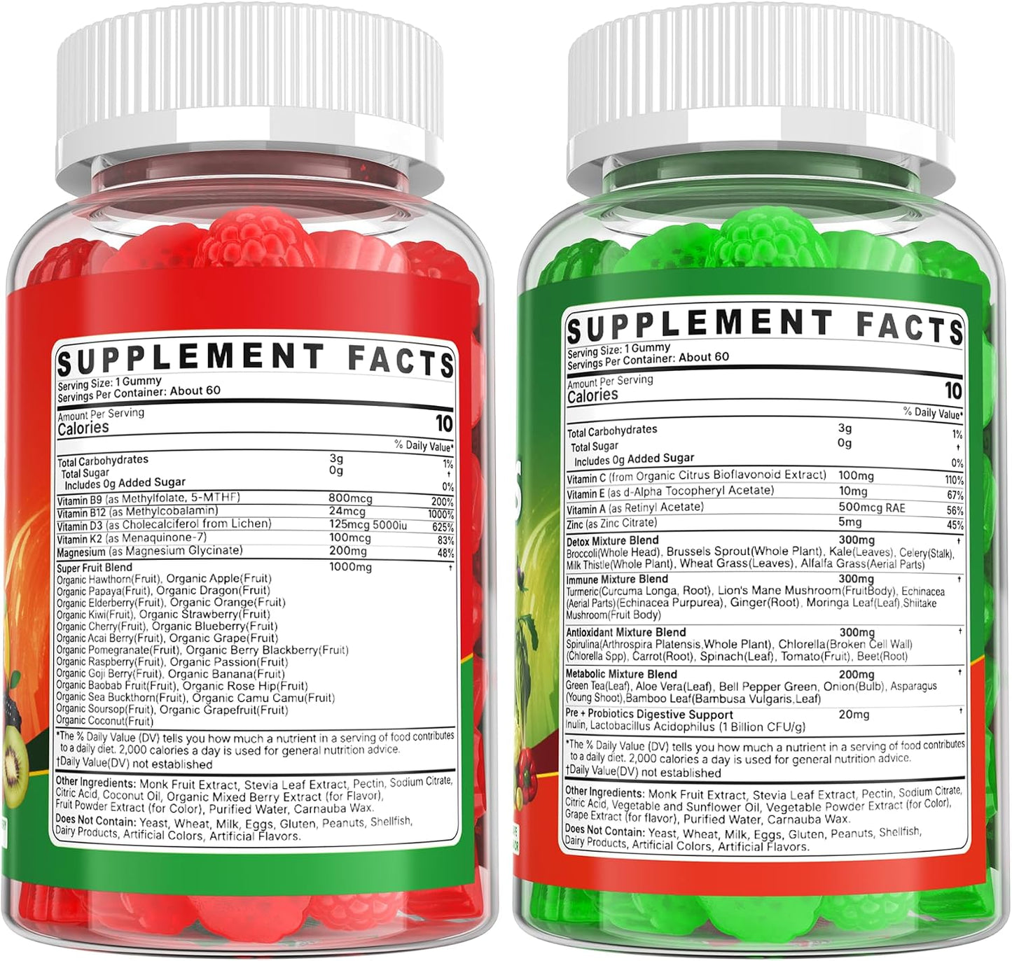 Super Greens Gummies - Daily Green Superfood Supplement with Spirulina, Chlorella, Mushrooms, Probiotics, Multivitamins, 50+ Super Greens & Veggies Gummies to Boost Immunity, Energy & Gut Health, 120 Count - görsel 8