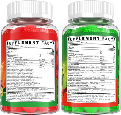 Super Greens Gummies - Daily Green Superfood Supplement with Spirulina, Chlorella, Mushrooms, Probiotics, Multivitamins, 50+ Super Greens & Veggies Gummies to Boost Immunity, Energy & Gut Health, 120 Count