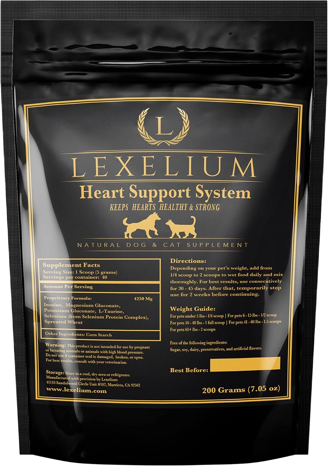 Lexelium Heart Supplement for Dogs and Cats - Taurine Powder for Cardiovascular Support - 200g - görsel 1