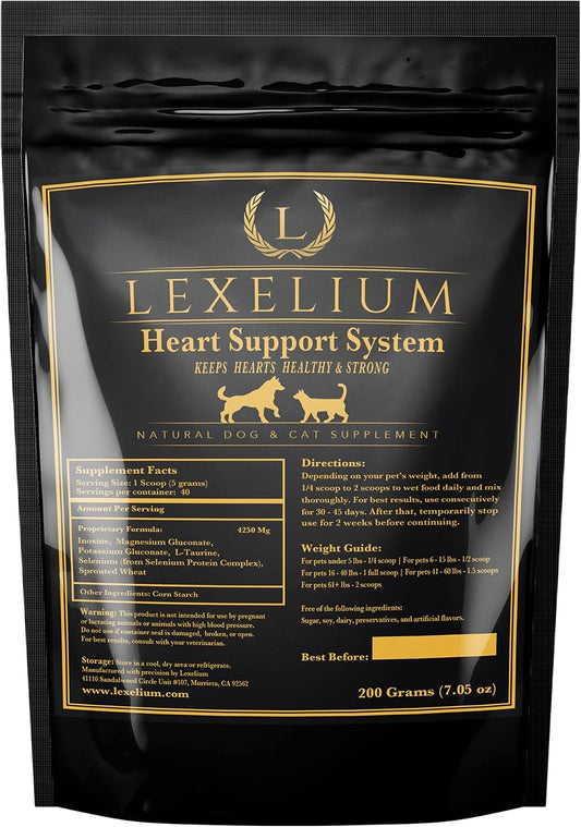 Lexelium Heart Supplement for Dogs and Cats - Taurine Powder for Cardiovascular Support - 200g