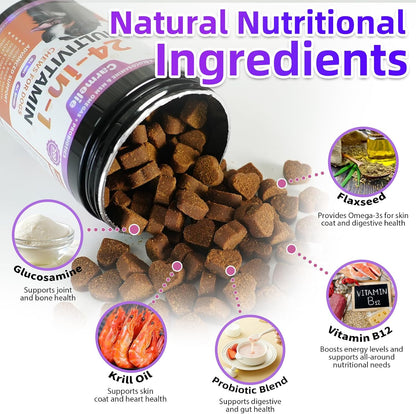 Dog Vitamins, 24 in 1 Dog Vitamins and Supplements, 200 Chews with Glucosamine Probiotics Omega-3 Puppy Multivitamins Chewable for Hip and Joint, Skin and Coat, Immune Health, Digestive Health (Chicken)