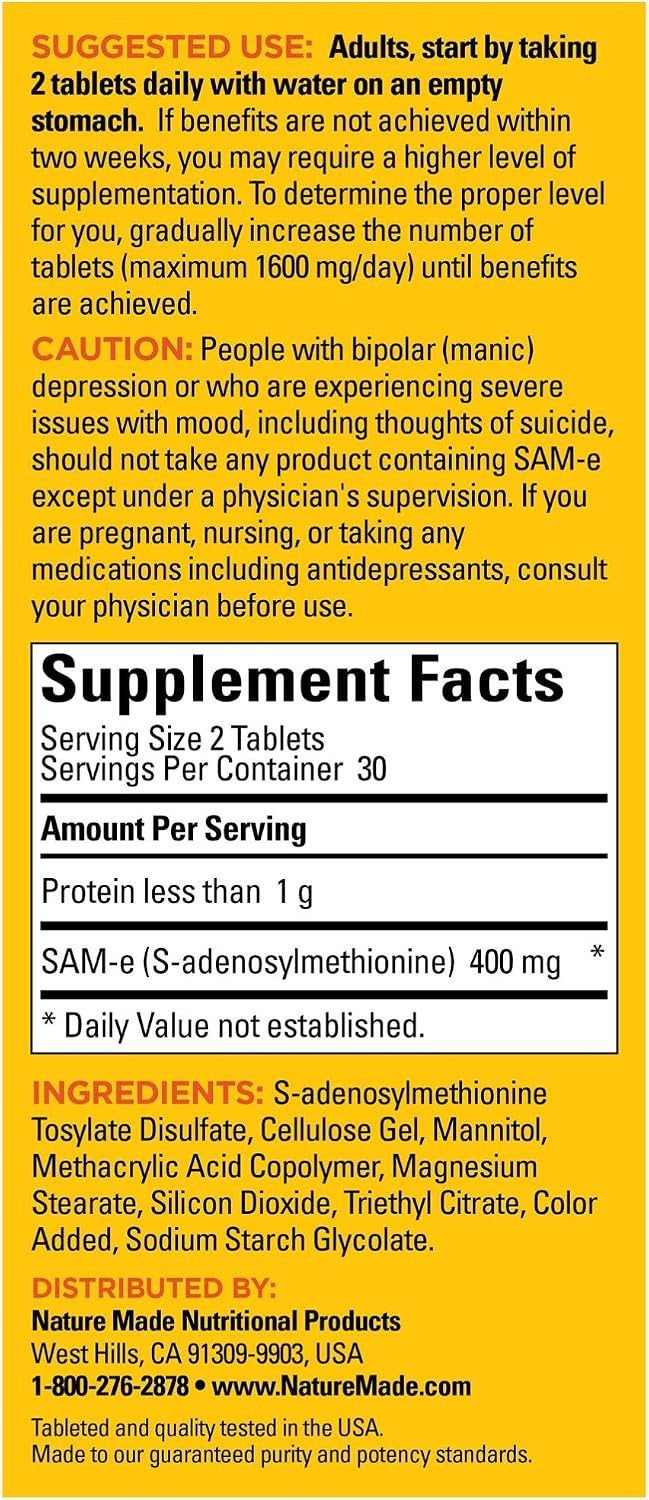 SAM-e Complete 200 mg Tablets, 60 Tablets for Supporting a Healthy Mood - görsel 3