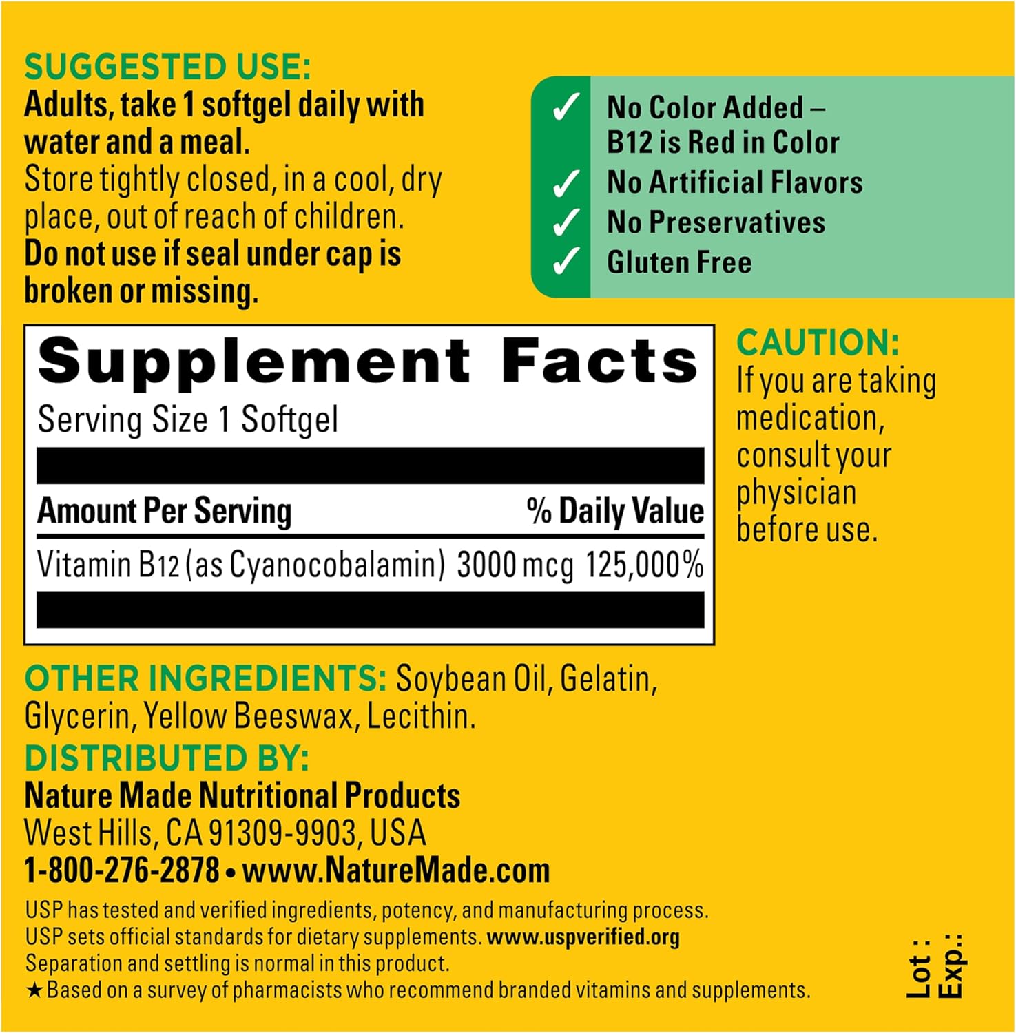 Nature Made Vitamin B12 Extra Strength 3000 mcg, 60 Softgels - görsel 8