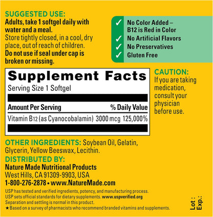 Nature Made Vitamin B12 Extra Strength 3000 mcg, 60 Softgels