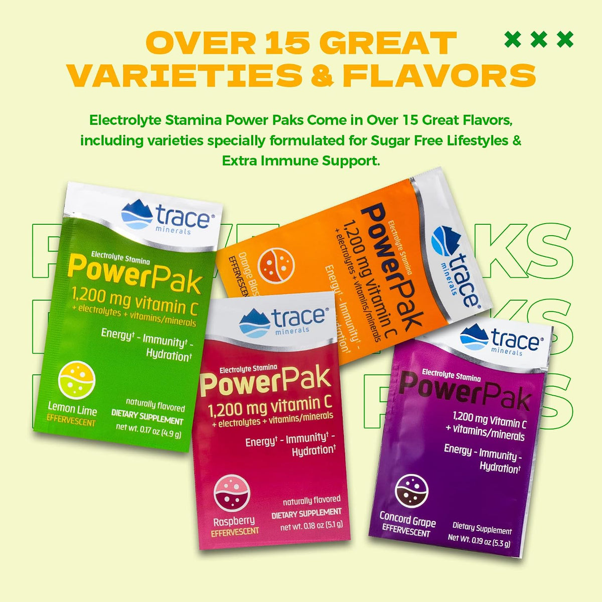 Trace Minerals Power Pak Electrolyte Powder Packets - 1200 mg Vitamin C, Zinc, Magnesium - Lemon & Lime - 60 Packets - görsel 5