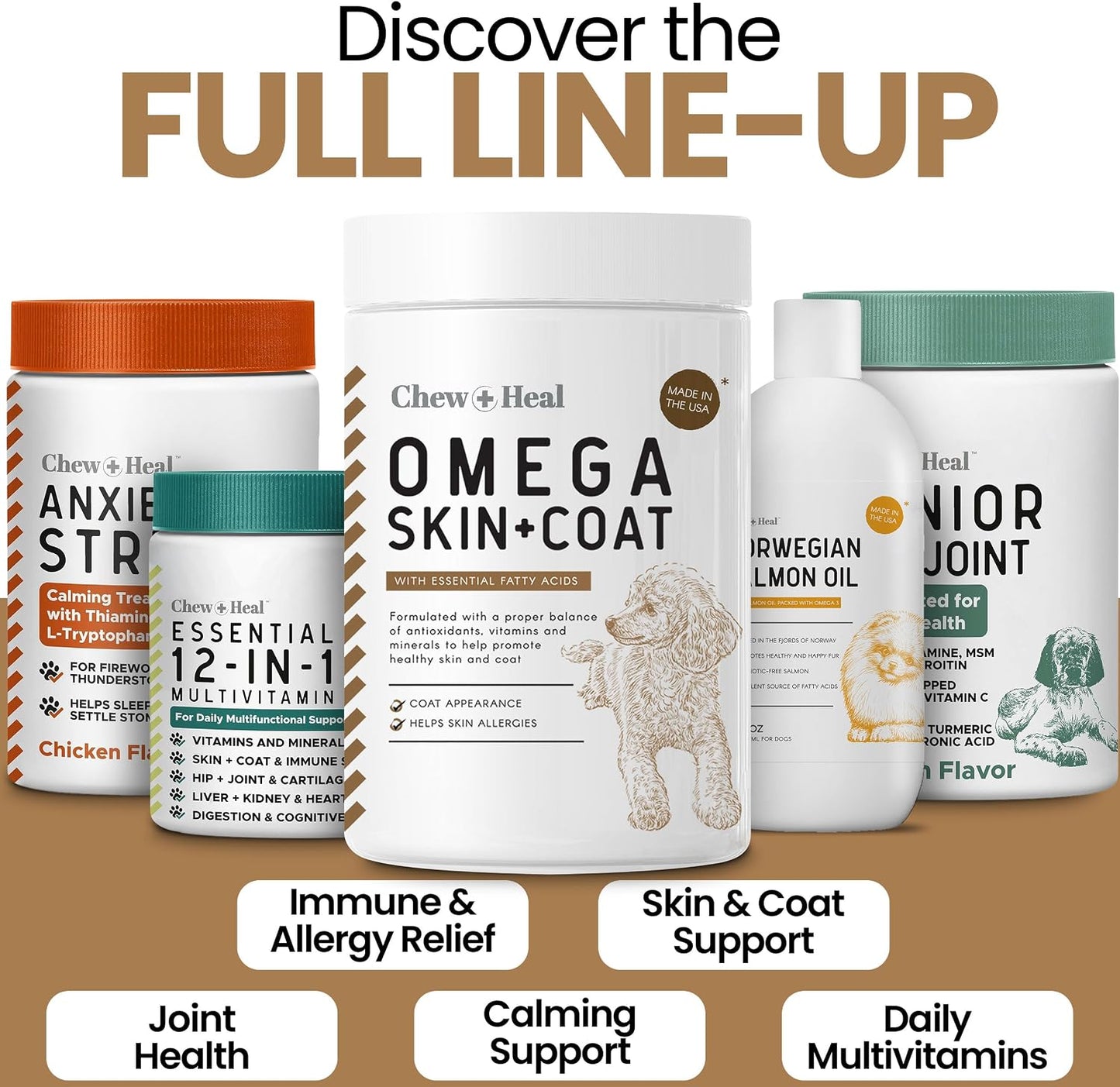 Omega-3 Fish Oil for Dogs, 180 Soft Chews - Salmon Oil Skin & Coat Supplement, Dog Allergy & Itch Relief, Hot Spots, Anti-Shedding - EPA & DHA Fatty Acids - Peanut Butter Flavour - Made in the USA - Chew + Heal - görsel 6