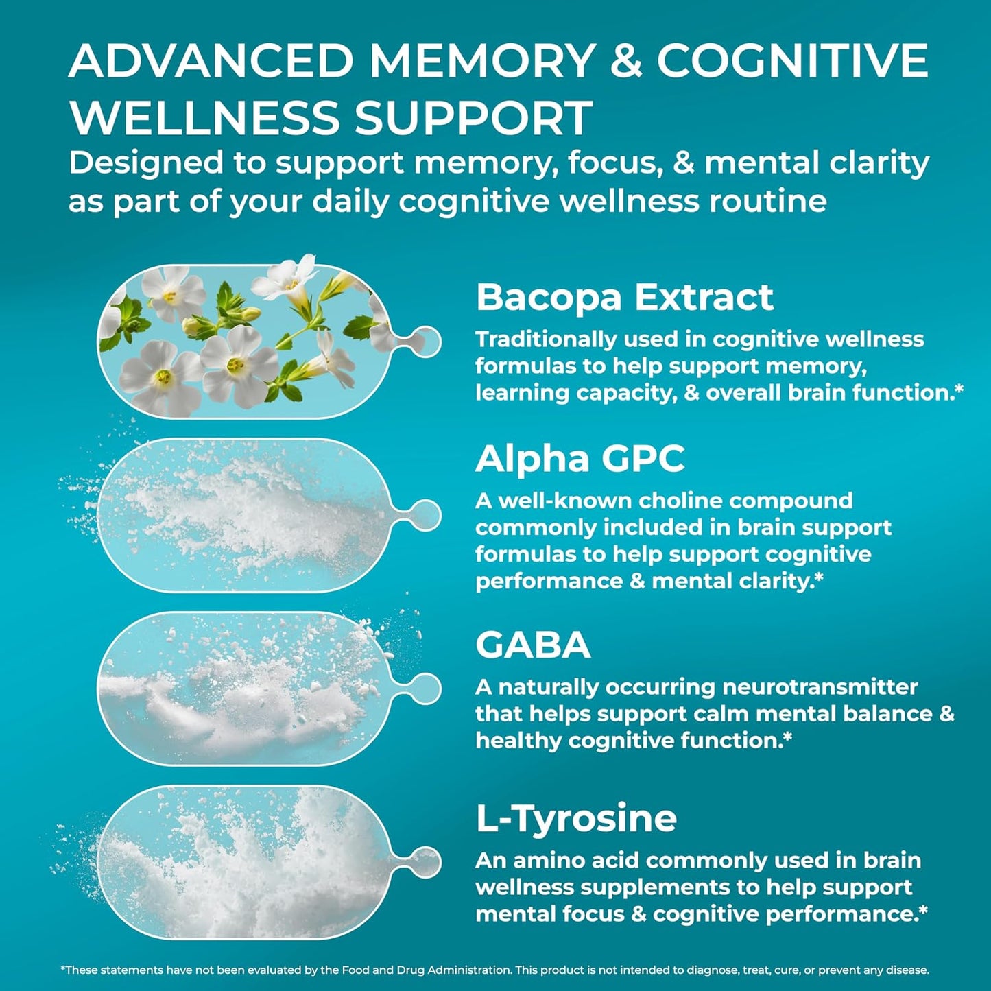 PUREHEALTH RESEARCH Ageless Brain - Nootropic Brain Supplement for Memory and Concentration, 180 Capsules - görsel 4