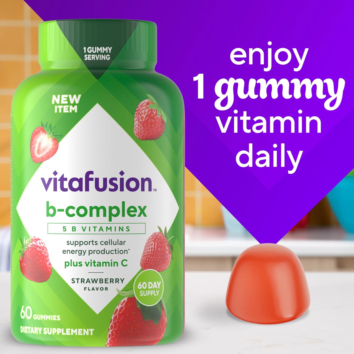 Vitafusion Vitamin B Complex Gummies - Strawberry Flavour - 60 Count - görsel 6