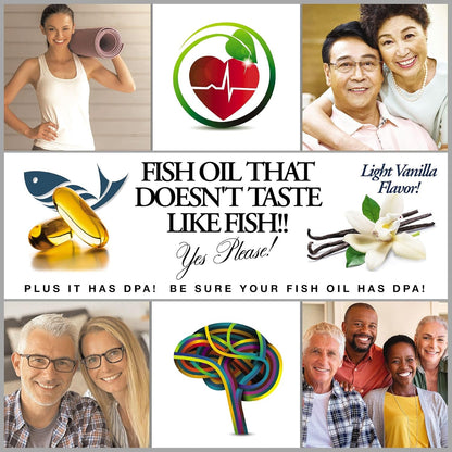 Triple Strength Fish Oil - Ultra Pure Wild Caught Omega-3 with DPA, EPA & DHA - 2900 mg - 90 Softgels - Non-GMO, Burp-Free, Vanilla Flavour