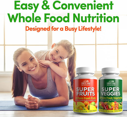 Country Farms Fruit and Vegetable Supplement - 180 Fruit and 180 Vegetable Capsules, 60 Servings