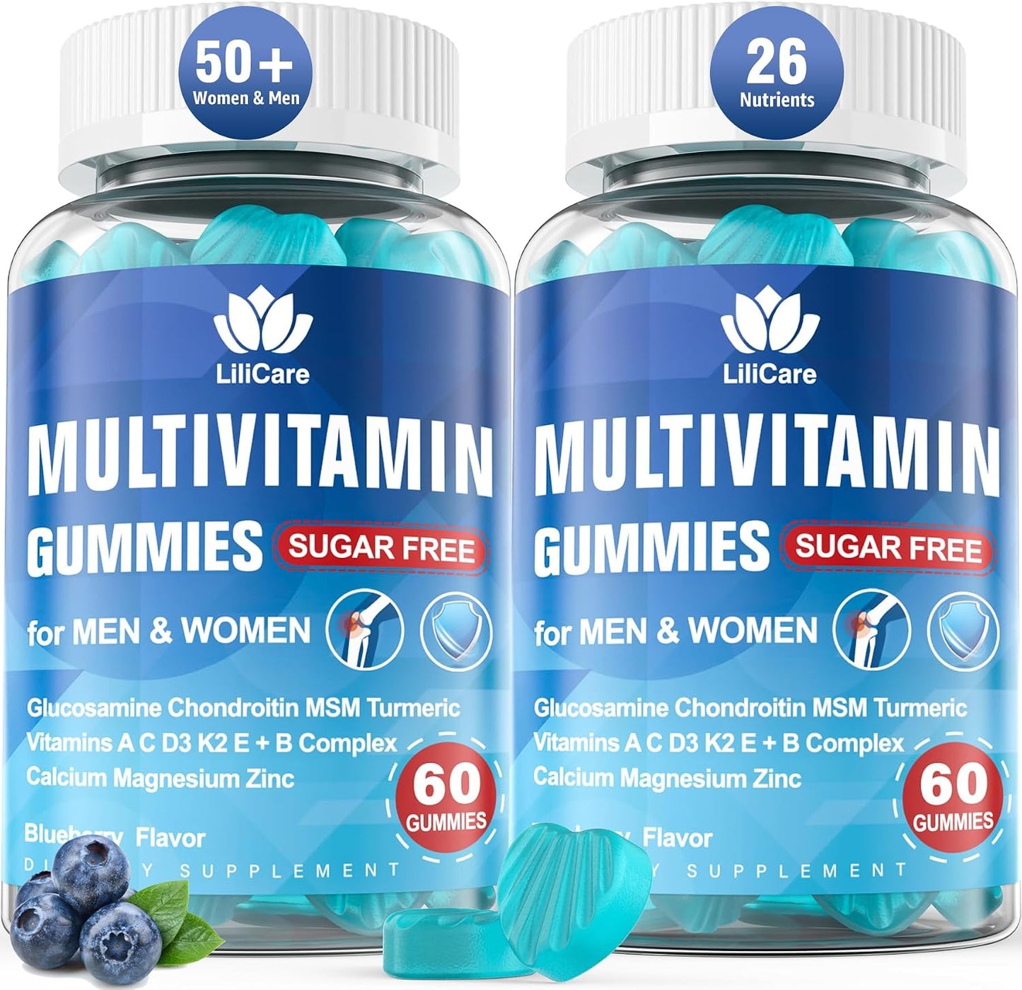 LILICARE Men's & Women's Sugar Free Methylated Multivitamin 50 Plus with Glucosamine Chondroitin MSM, Iron Free Gummies for Seniors with Multi Vitamin D3 K2 & A C E, B Complex - 60 Count (Pack of 1) - görsel 8