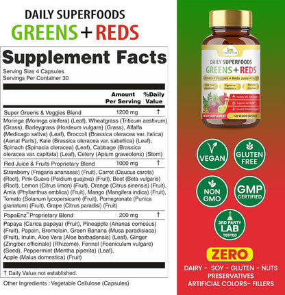 Organic Veda Mixed Greens & Reds Superfood Supplement - 120 Capsules