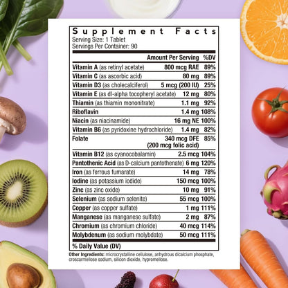 Doctor's Recipes Multivitamin for Women & Men, Immune, Energy & Brain Health Support, Vitamin A, C, D3, E, B6, B12, Folic Acid, Iron, Zinc, Copper, Selenium & Iodine, No Gluten, Non-GMO, 90 Tablets
