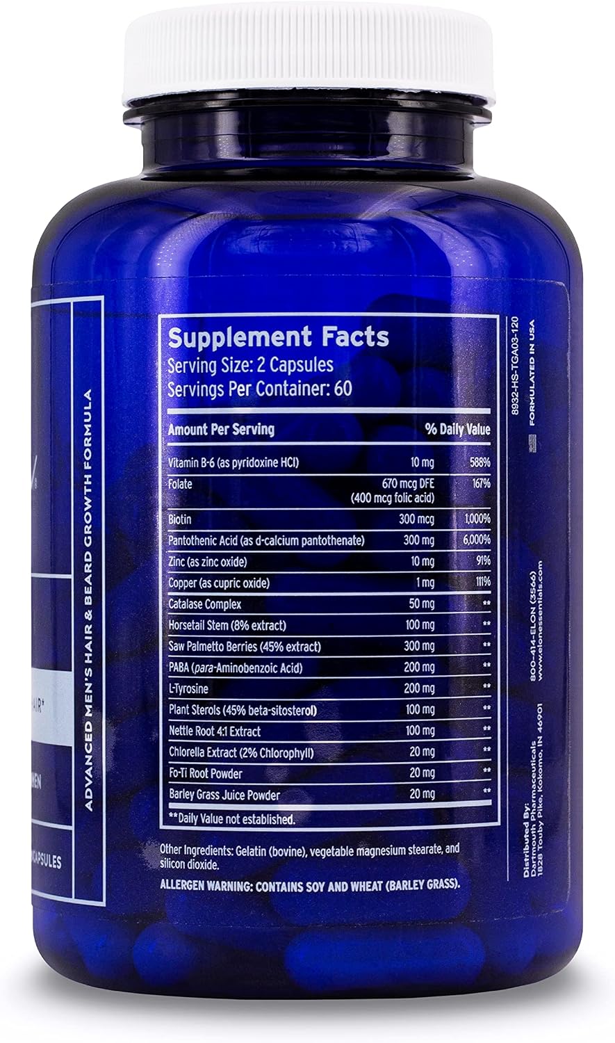 Elon Matrix Man - 60 Day Supply - Hair Growth Vitamins for Men – Saw Palmetto & Biotin – Advanced Formula – Supports Normal Hair Maintenance – (120 Capsules) - görsel 6
