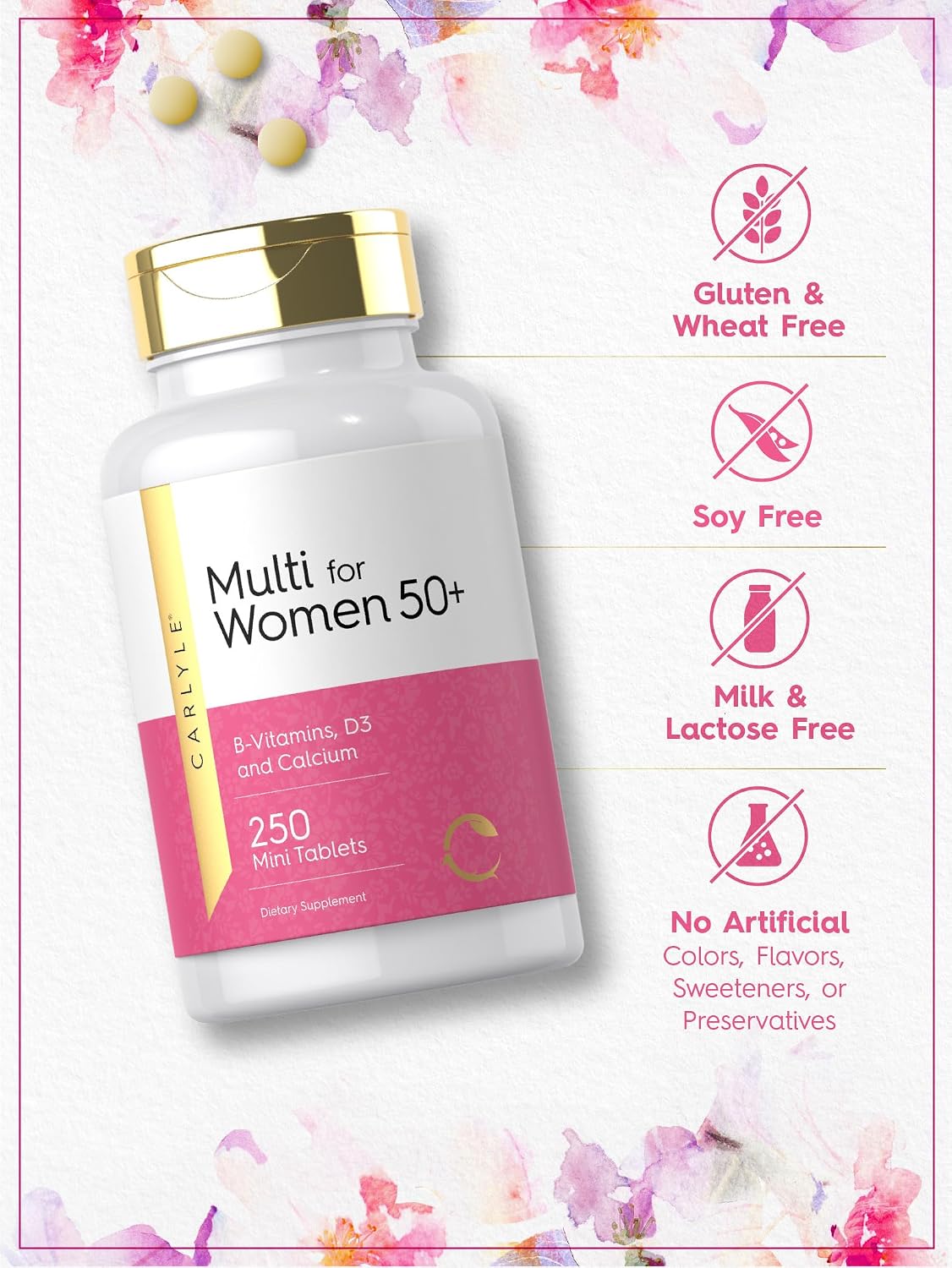 Carlyle Multivitamin for Women 50 and Over | 250 Mini Tablets | Iron Free | Non-GMO, Gluten-free - görsel 4