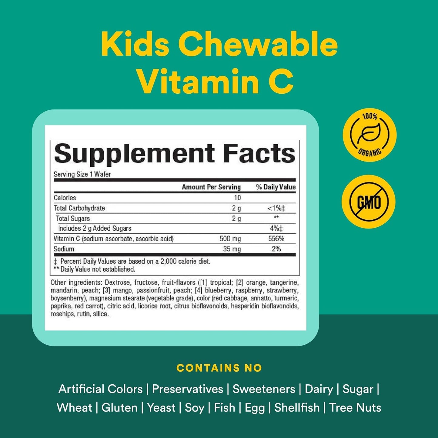 Natural Factors Kids Chewable Vitamin C 500 mg – Contributes to normal immune function, bones, teeth and gums – Tropical flavour – 180 wafers - görsel 4
