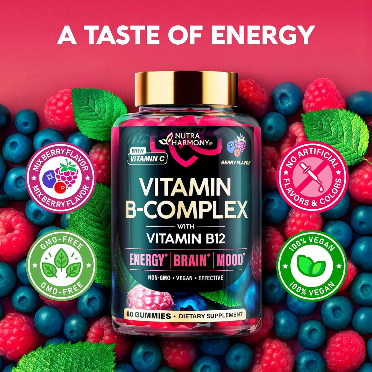 Vitamin B-Complex Gummies – Energy & Brain Support – Vegan – 60 Count - görsel 7