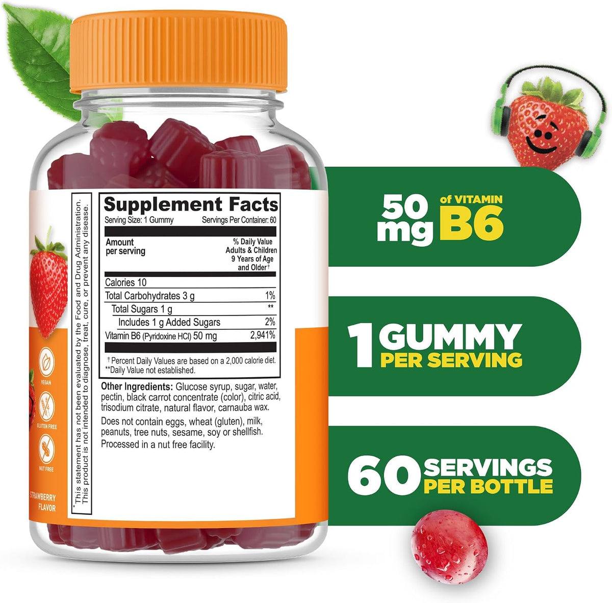 Lifeable Vitamin B6 Gummies for Kids – Great Tasting B6 Vitamins 50mg, Vegan, Non-GMO, Gluten-free, for Nerve Function Support, 60 Gummies - görsel 2