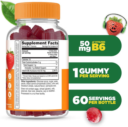 Lifeable Vitamin B6 Gummies for Kids – Great Tasting B6 Vitamins 50mg, Vegan, Non-GMO, Gluten-free, for Nerve Function Support, 60 Gummies