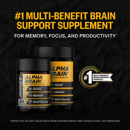 ONNIT Alpha Brain Nootropic Brain Supplement for Focus, Memory, Mental Clarity, Cognitive Support with L-Theanine and Vitamin B6, 30 Capsules