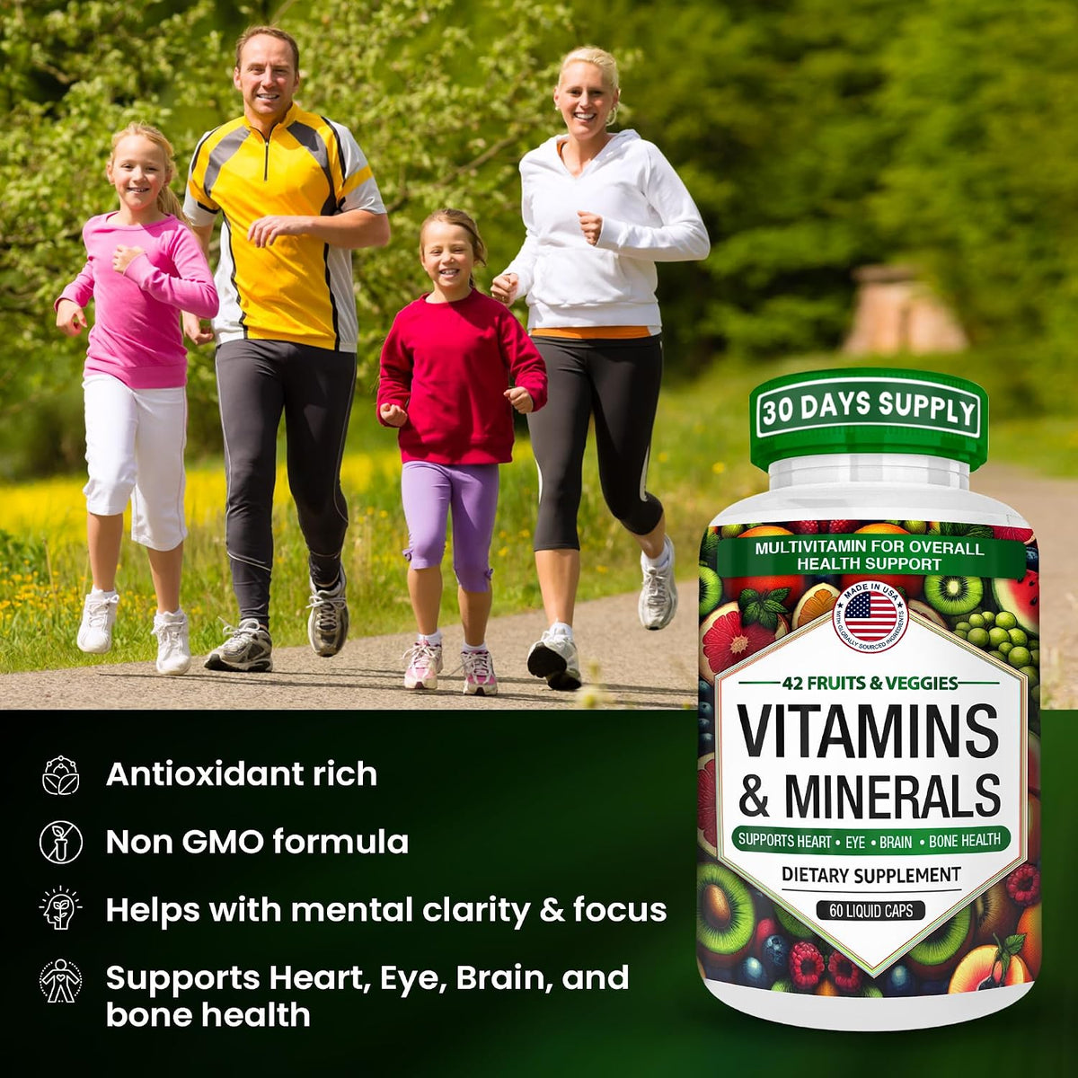Multivitamin and Mineral Capsules with Zinc and Premium 42 Fruit and Vegetable Blend for Immune Support | Daily Multivitamin Antioxidant Supplement | 60 Capsules - görsel 5