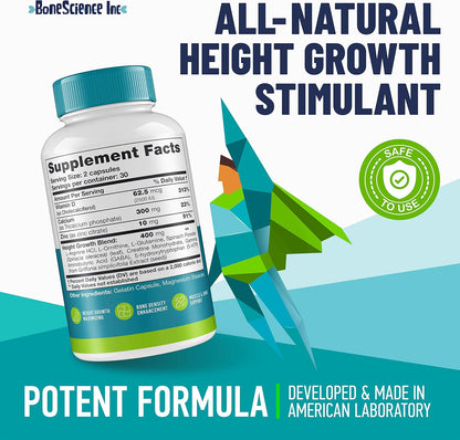 Height Growth Maximiser - Growth Optimisation Supplement for Teens & Young Adults – Bone & Development Support with Calcium, Vitamin D3, Zinc & Amino Acids – 60 Count