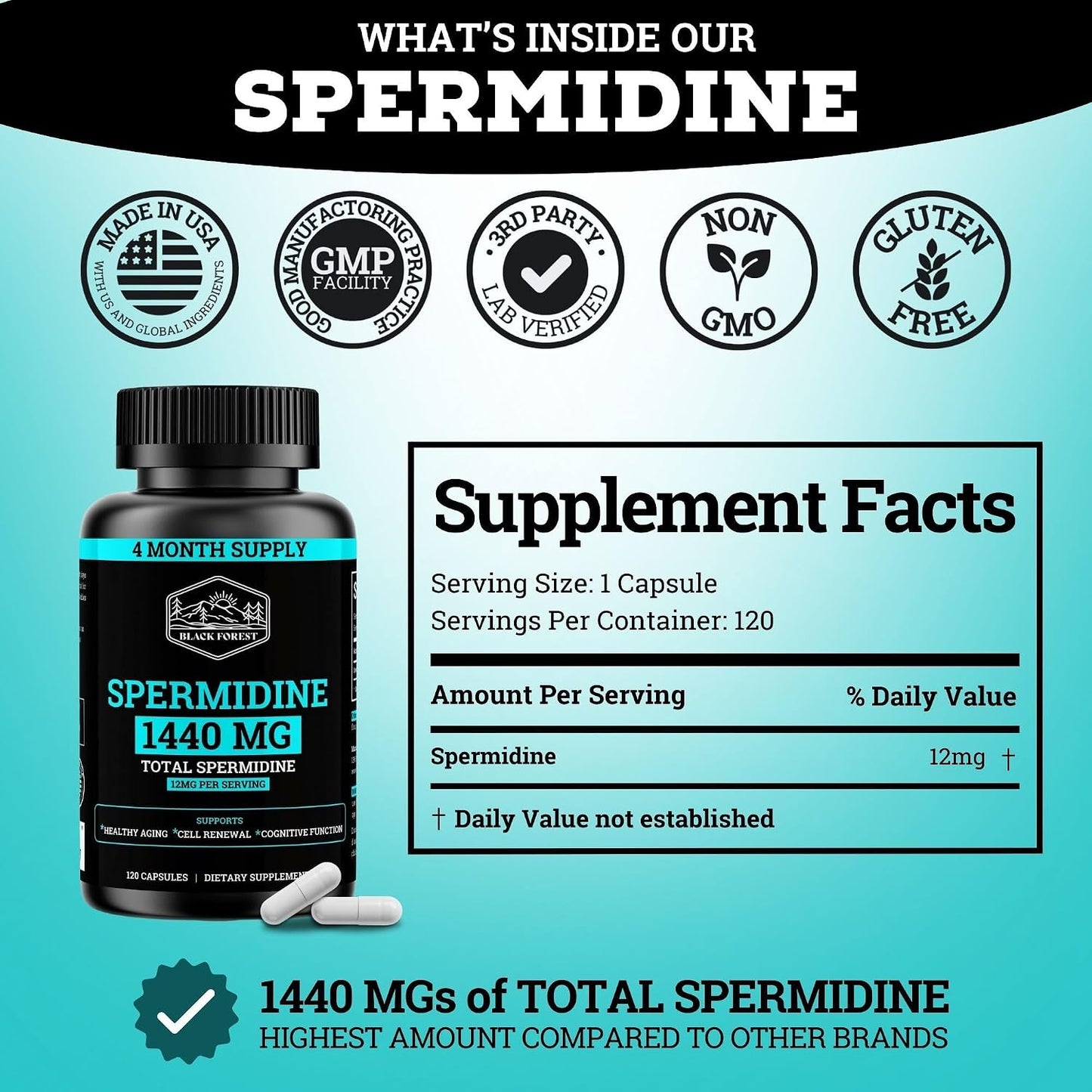 Spermidine Food Supplement – 1440mg (99% Pure) – 120 Capsules – 4 Month Supply - görsel 4