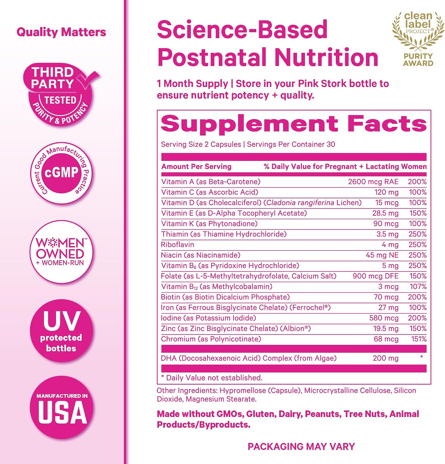 Pink Stork Total Postnatal Vitamins | Vegan DHA, Methylated Folate, Iron | 60 Capsules - görsel 6