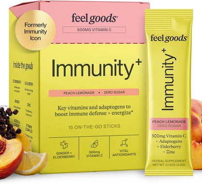 Feel Goods Immunity+ Immune Support Drink Mix - Peach Lemonade, 15 Stick Packs
