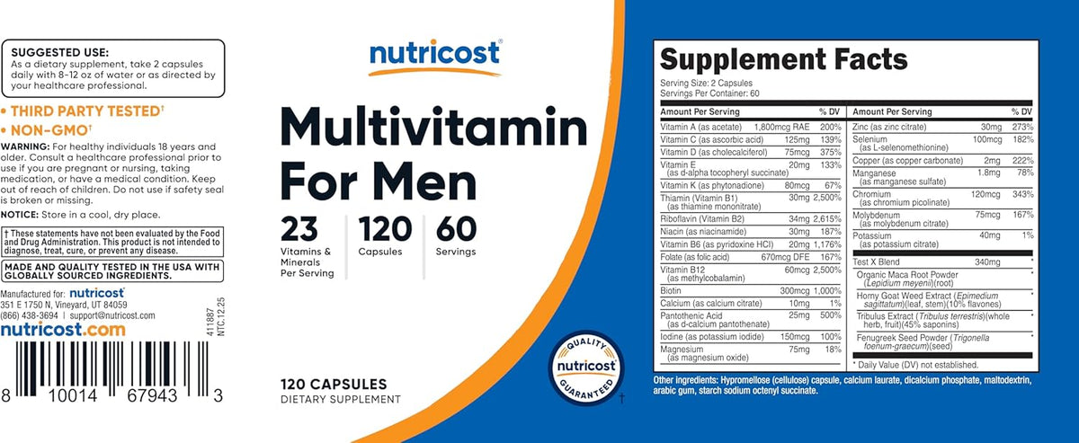Nutricost Multivitamin for Men 120 Capsules - Vitamins and Minerals for the Healthy Man - görsel 6