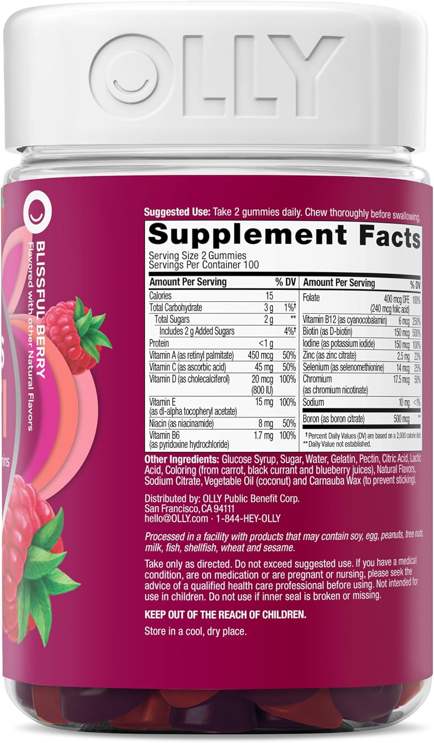 OLLY Women's Multi Vitamin Gummies with Biotin, Blissful Berry (200 Count) - görsel 3