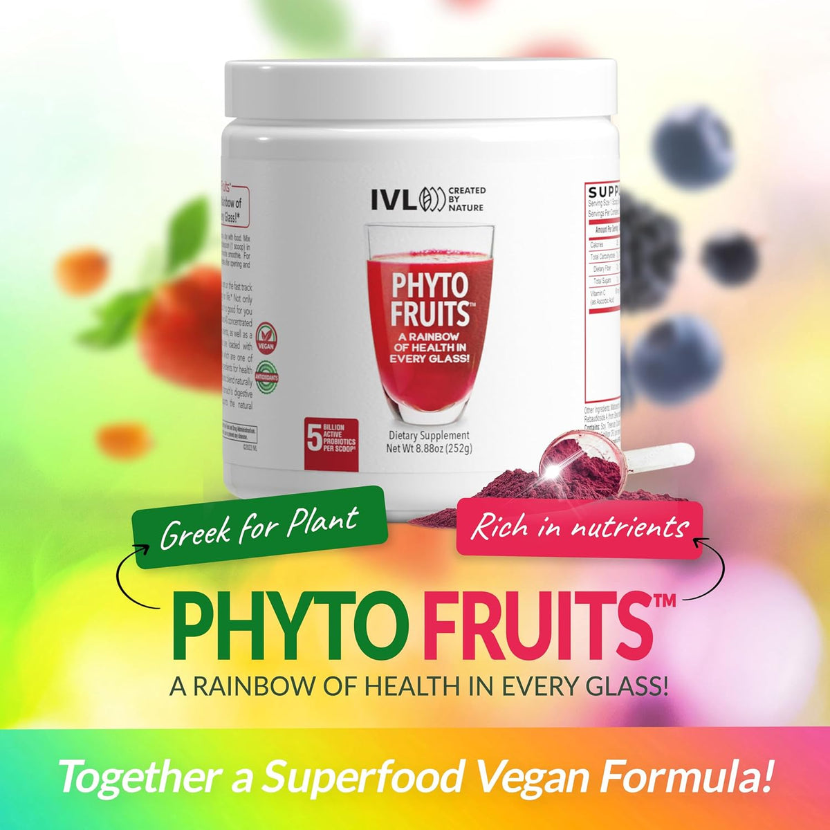 IVL Phyto Fruits Superfood Powder - Vegan, 40 Fruits & Nutrients with Probiotics (30 Servings) - görsel 8