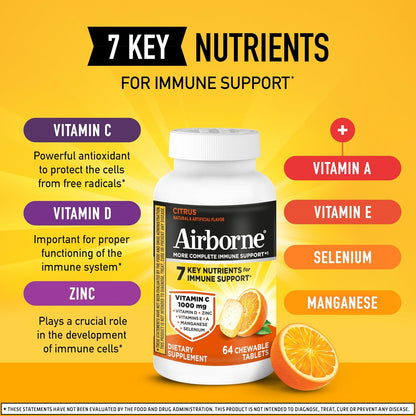 Airborne Citrus Chewable Tablets – 64 Tablets