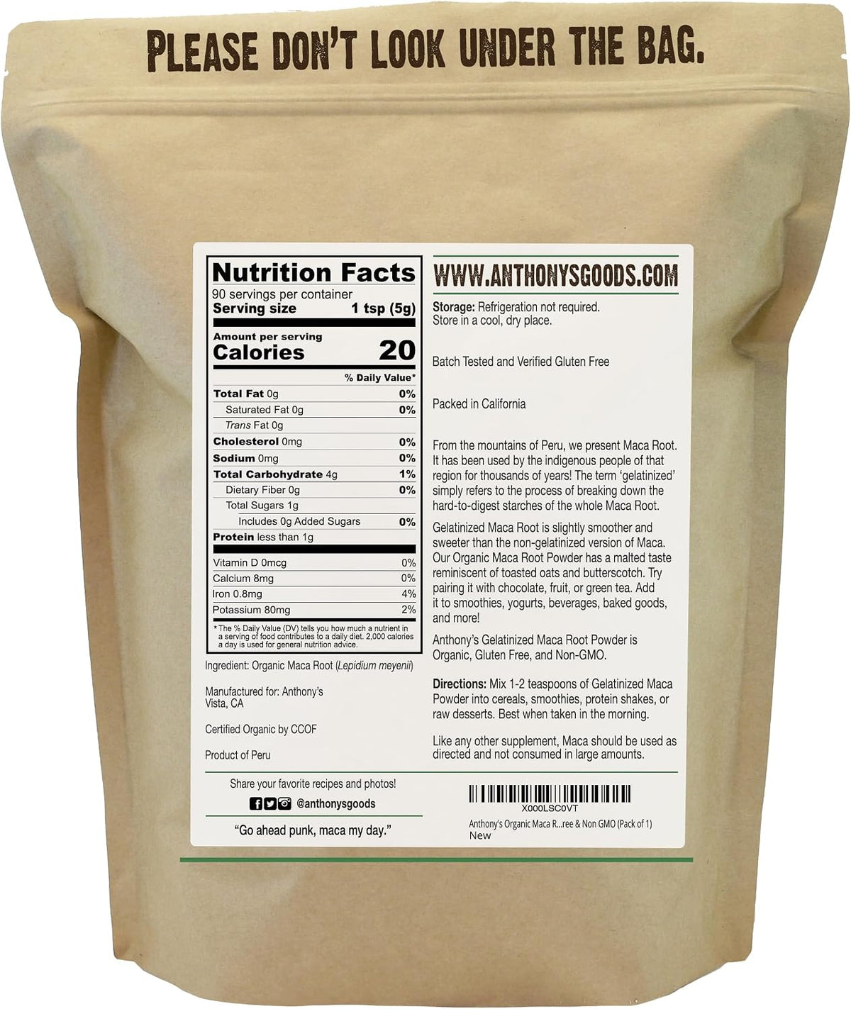 Anthony's Organic Gelatinised Maca Root Powder, 1 lb - görsel 2