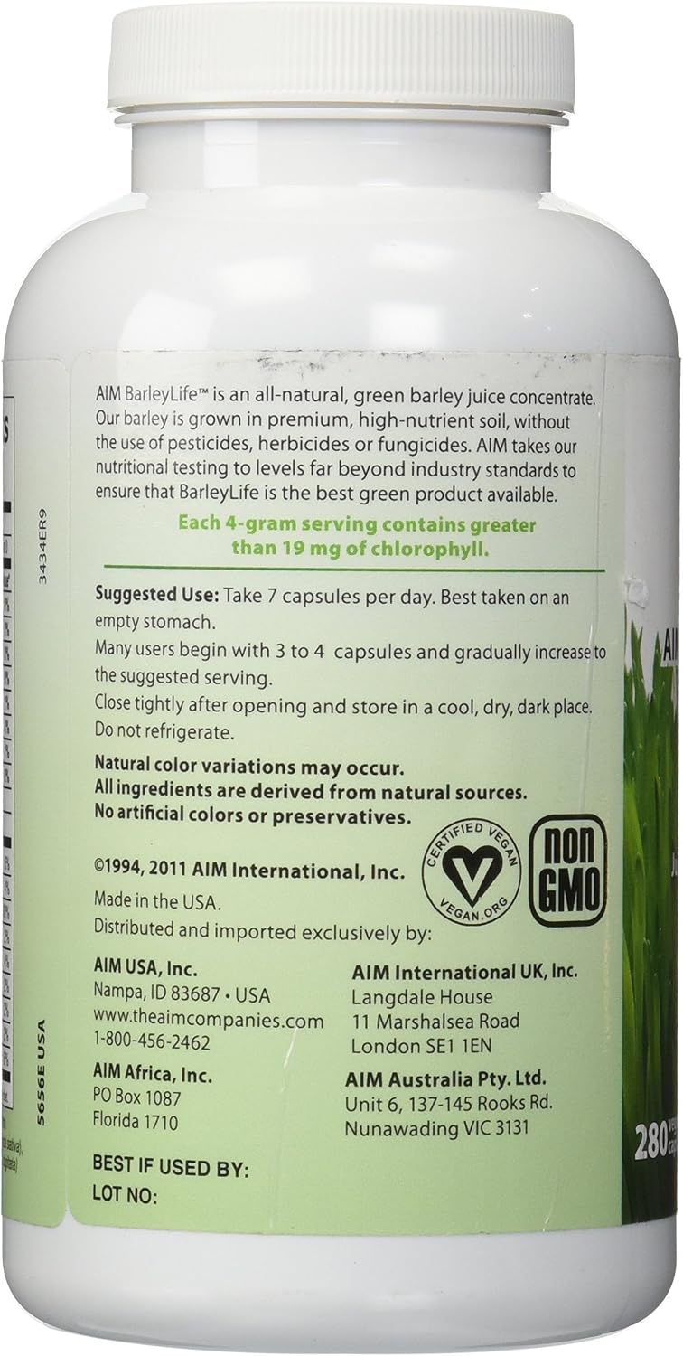 AIM BarleyLife - Barley Grass Food Supplement Capsules (280 Capsules) - görsel 2