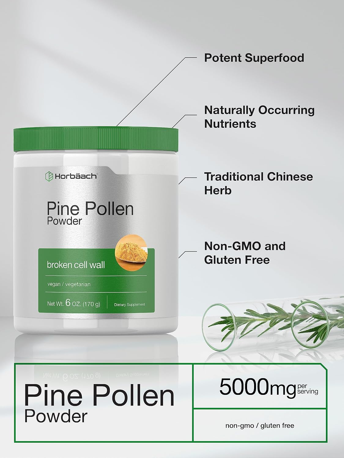 Horbäach Pine Pollen Powder - Cracked Cell Wall, 6 oz (170 g) - görsel 3