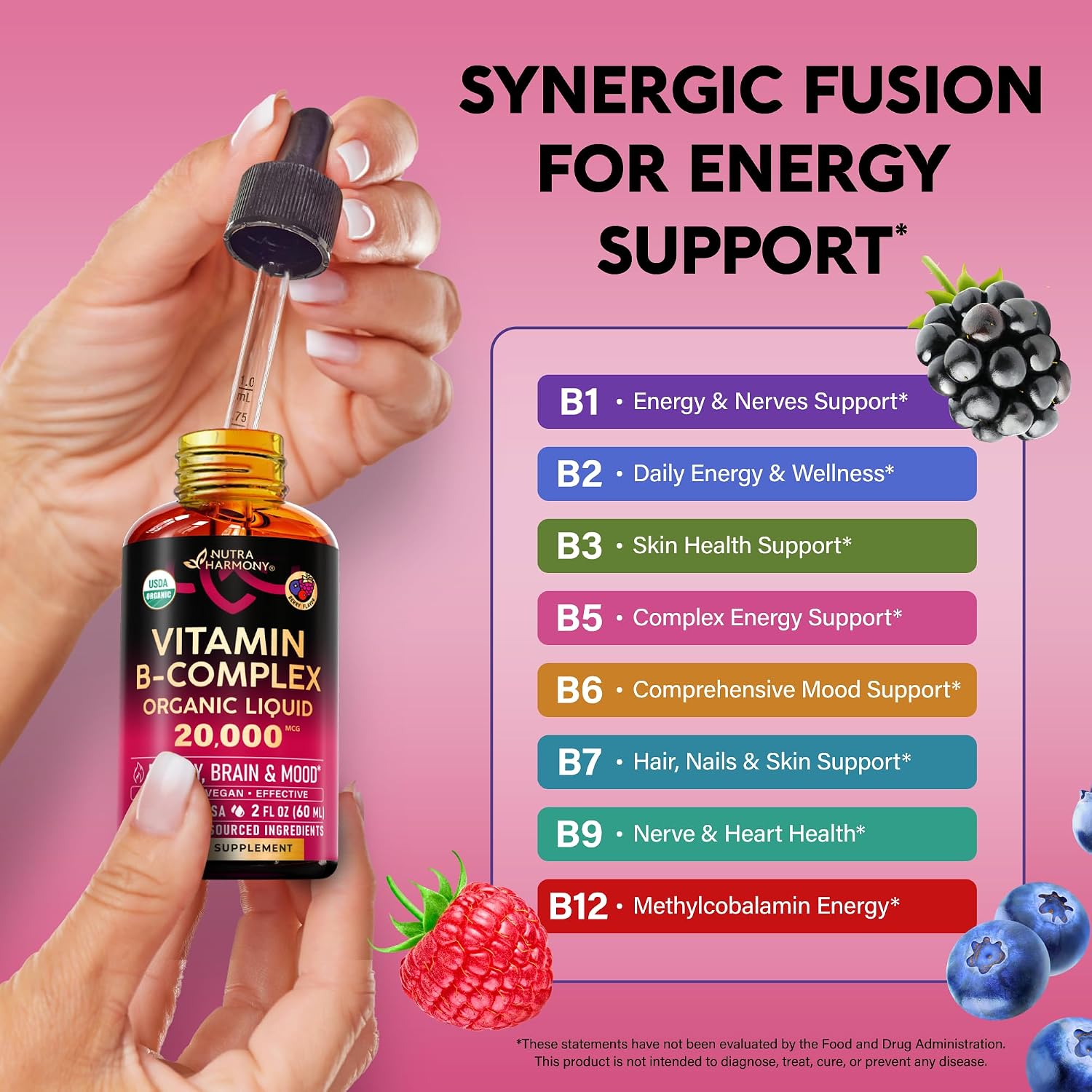 Organic Vitamin B-Complex Liquid Drops – Natural Berry Flavour (2 fl oz) - görsel 7
