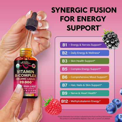 Organic Vitamin B-Complex Liquid Drops – Natural Berry Flavour (2 fl oz)