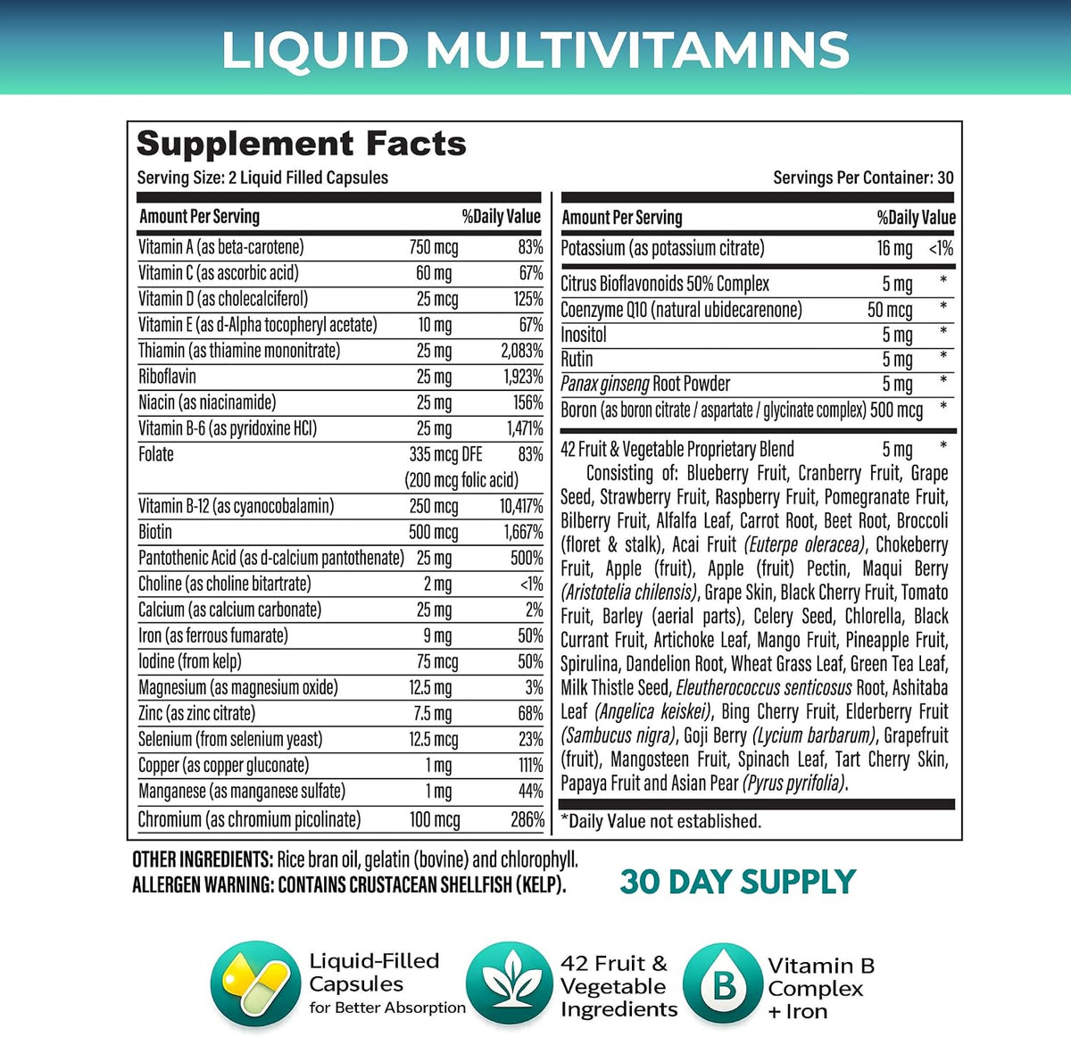 Grab The Gold Liquid Women's Multivitamin Capsules with Iron, 42 Fruit & Vegetables - Fast Absorption for Daily Energy & Wellness - görsel 7