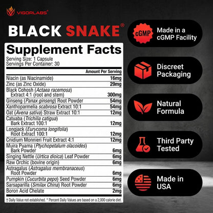 Vigour Labs Black Snake Male Enhancement Capsules - 30 Capsules